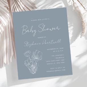 Budget Boho Floral Dusty Blue Baby Shower Invite