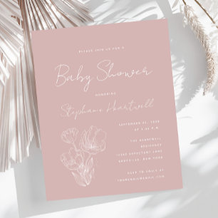 Budget Boho Floral Dusty Rose Baby Shower Invite