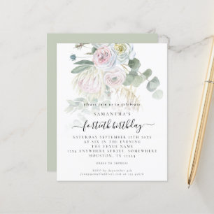 Budget Boho Floral Eucalyptus 40th birthday Invite