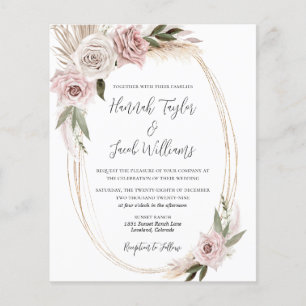 Budget Boho Floral Pampas Grass Wedding Invitation