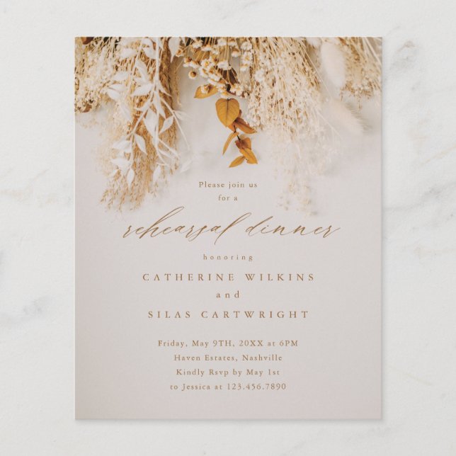 Budget Boho Floral Rehearsal Dinner Invitation (Front)