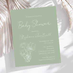 Budget Boho Floral Sage Green Baby Shower Invite