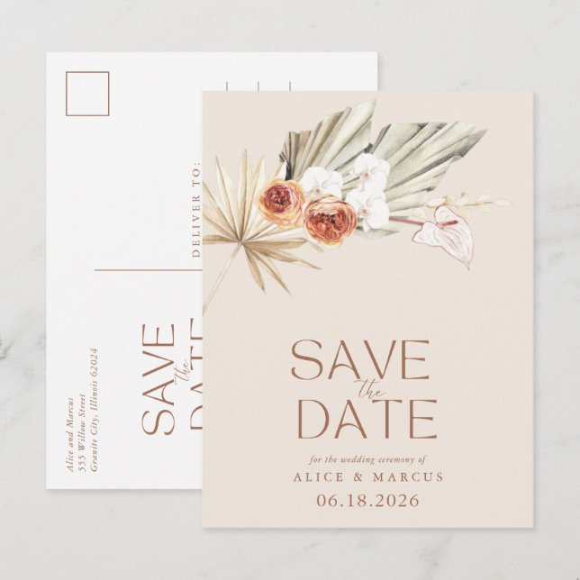 Budget Boho Floral Wedding Save The Date Announcement Postcard (Front/Back)