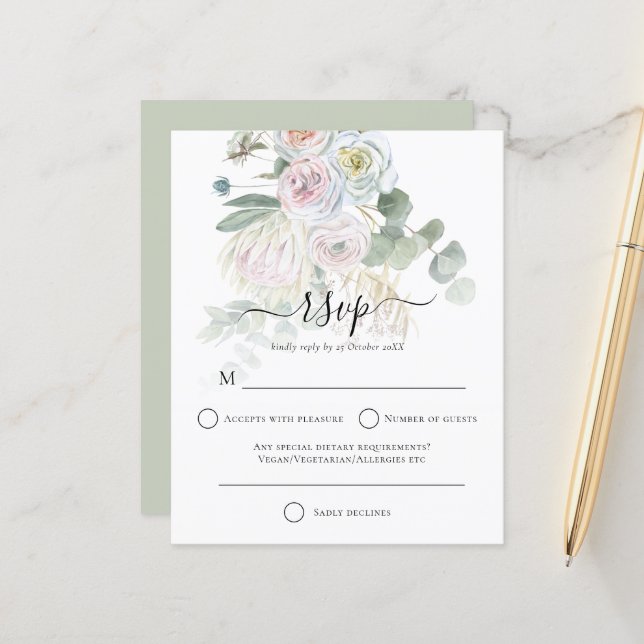 Budget Boho Florals Eucalyptus Wedding RSVP (Front/Back In Situ)