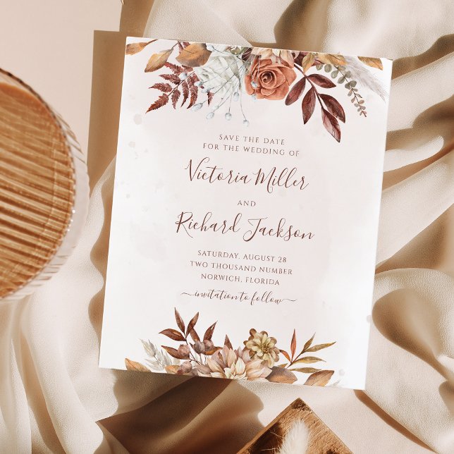 Budget Boho Flowers Fall Wedding Save The Date (Creator Uploaded)