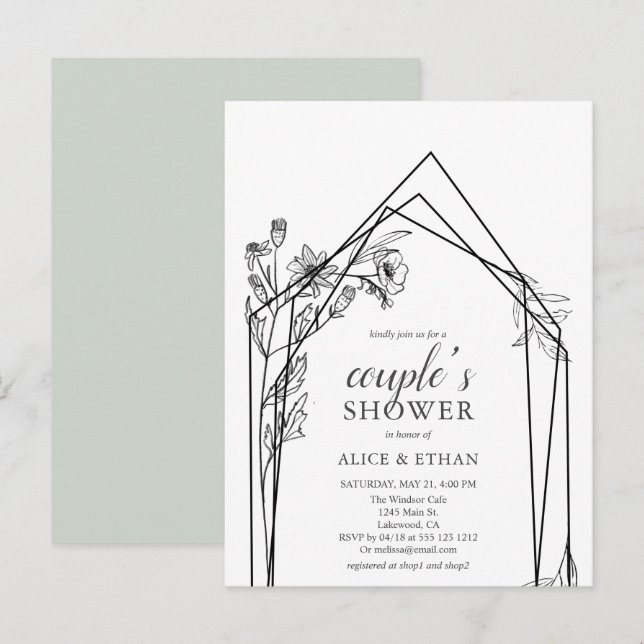 Budget Boho Flowers Geometric Couple Shower Invita Invitation Postcard (Front/Back)