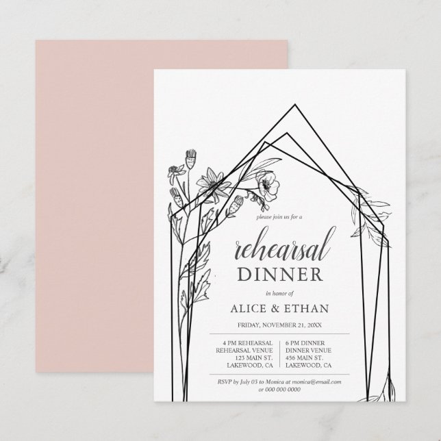 Budget Boho Flowers Geometric Rehearsal Dinner Inv Invitation Postcard (Front/Back)