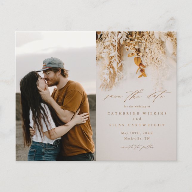 Budget Boho Flowers Photo Wedding Save The Date Flyer (Front)