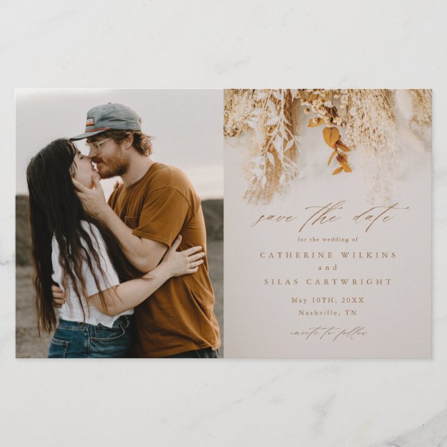 Budget Boho Flowers Photo Wedding Save The Date Flyer (Front)