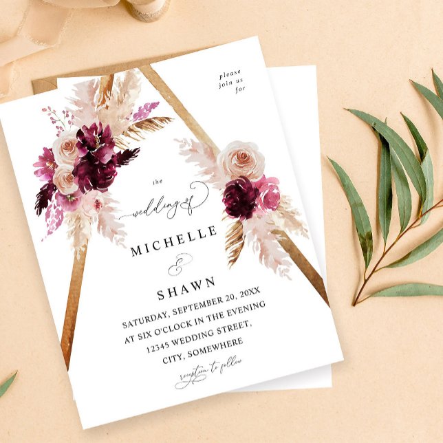 Budget Boho Frame Pink Pampas Grass Floral Wedding (Creator Uploaded)