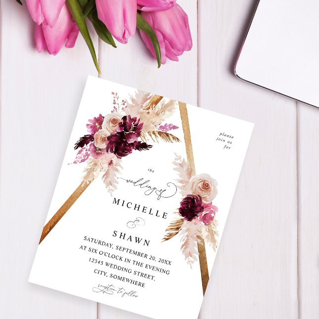 Budget Boho Frame Pink Pampas Grass Floral Wedding Flyer (Creator Uploaded)