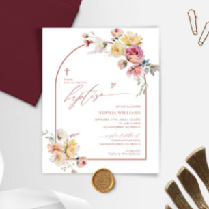 Budget Boho Garden Rose Flowers Baptism Invitation