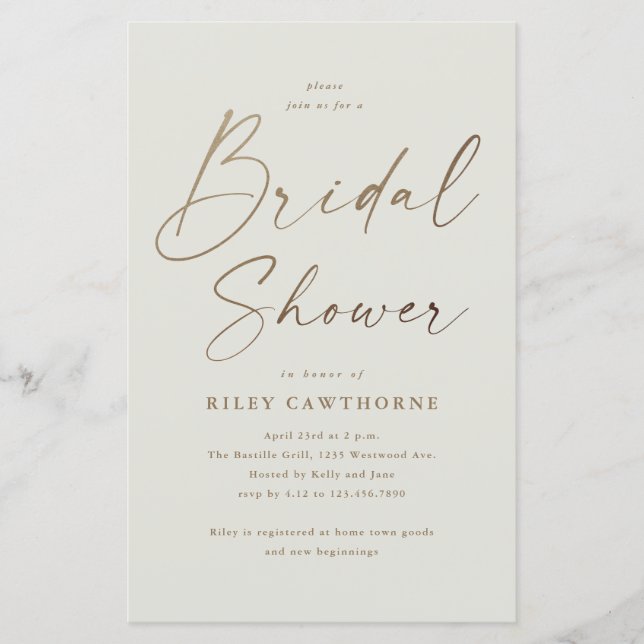 Budget Boho Gold Script Bridal Shower Invitation (Front)