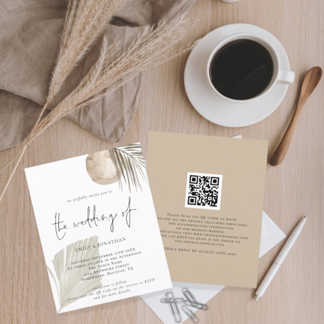 Budget Boho Grass Beige QR Code Wedding Invitation (Creator Uploaded)