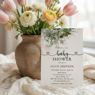 Budget Boho Greenery Heart Script Bridal Shower Invitation Postcard