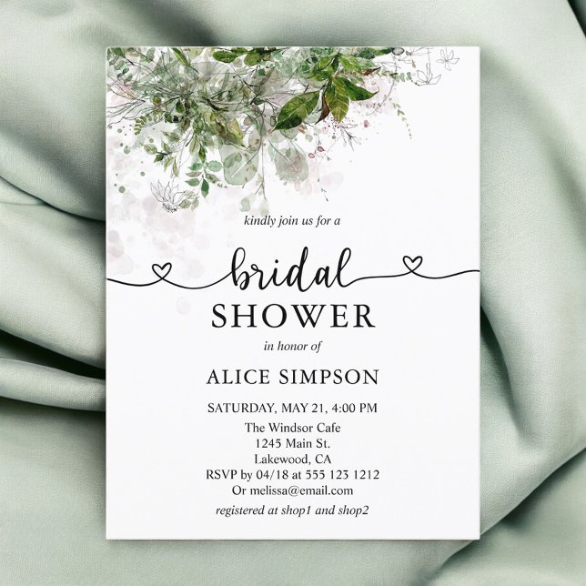 Budget Boho Greenery Heart Script Bridal Shower Invitation Postcard (Creator Uploaded)