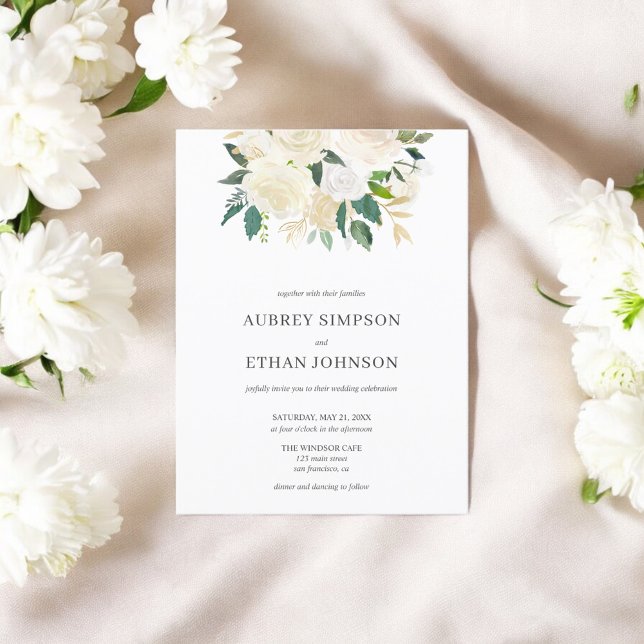 Budget Boho Greenery Neutral Flowers Wedding Invitation Postcard (Creator Uploaded)