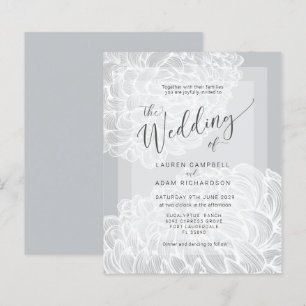 Budget Boho Grey & White Floral Wedding Invitation