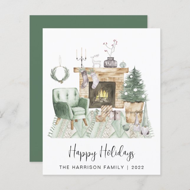 Budget Boho Happy Holidays Christmas Card (Front/Back)