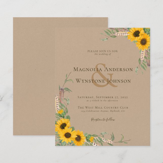 BUDGET Boho Kraft Sunflower Wedding (Front/Back)