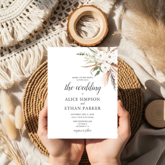 Budget Boho Leaves Pampa Grass Wedding Invitation Postcard (Creator Uploaded)