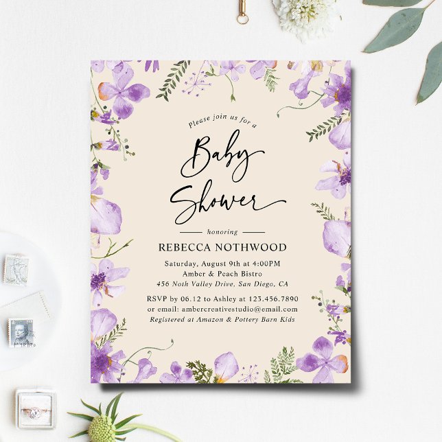 Budget Boho Lilac Florals Baby Shower Invitation (Creator Uploaded)