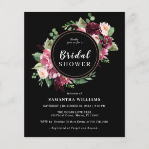 Budget Boho Maroon Floral Bridal Shower Invitation