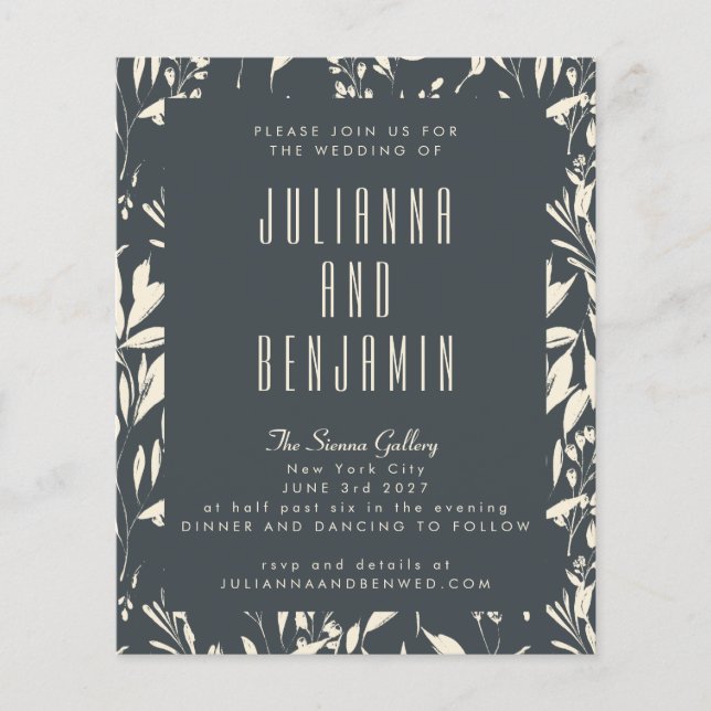 Budget Boho Modern Black Hand Drawn Floral Wedding (Front)