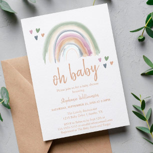 Budget Boho Muted Rainbow Baby Shower Invitation