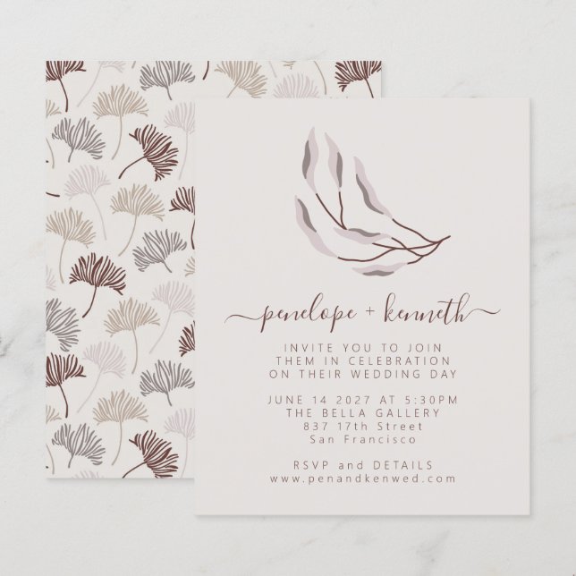 Budget Boho Nature Neutral Botanic Wedding Invite (Front/Back)