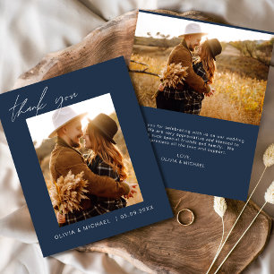 Budget Boho Navy Blue Wedding Thank You Cards