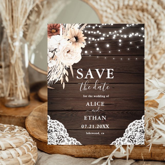 Budget Boho Neutral Flowers Wedding Save The Date Flyer (Creator Uploaded)
