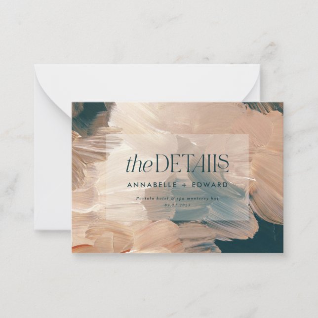 budget boho painterly terracotta wedding details card (Front)