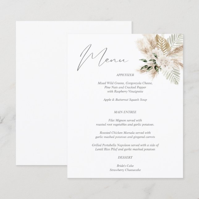 Budget Boho Palm Leaf Floral Menu (Front/Back)