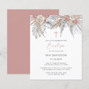 Budget Boho Palm Pink Pampas Baptism Invite