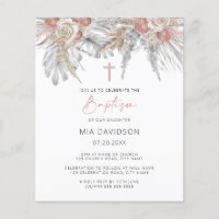 Budget Boho Palm Pink Pampas Baptism Invite Flyer