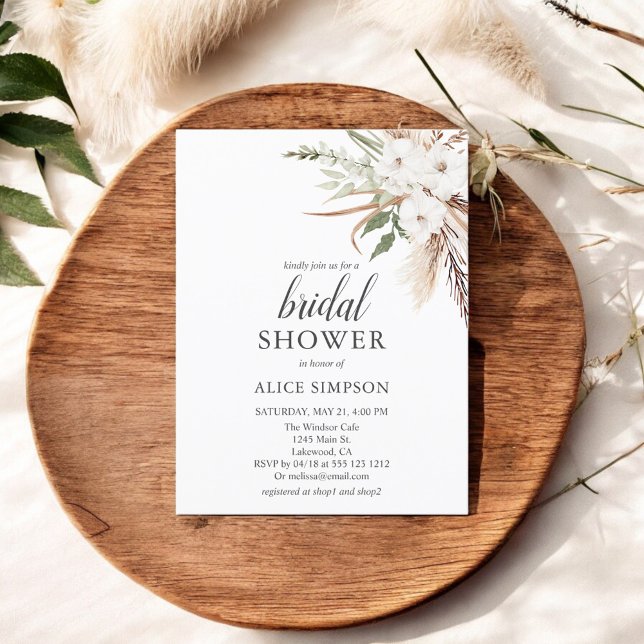 Budget Boho Pampa Grass Greenery Bridal Shower Inv Invitation Postcard (Creator Uploaded)