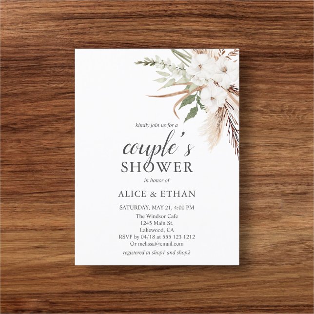 Budget Boho Pampa Grass Greenery Couple Shower Invitation Postcard (Creator Uploaded)