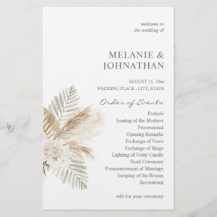 Budget Boho Pampas B Floral MED Wedding Ceremony Flyer
