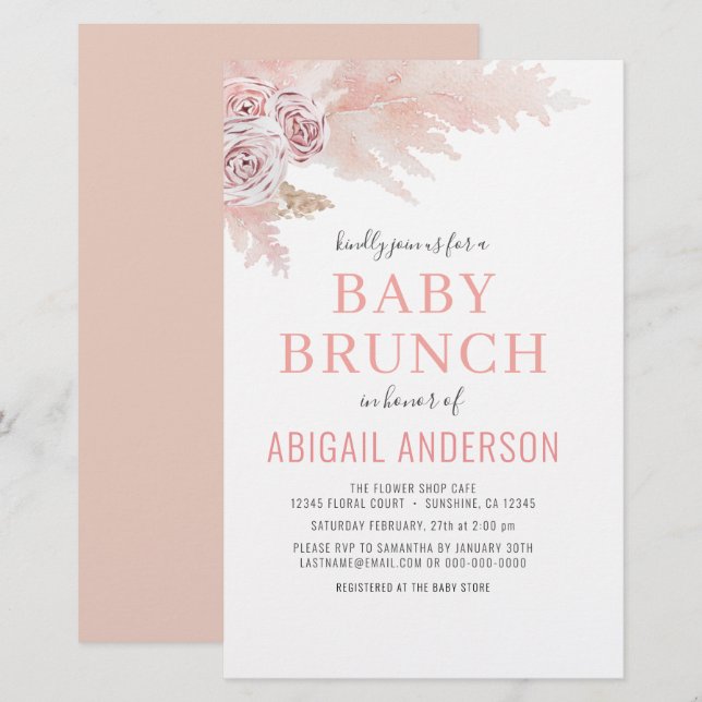 Budget Boho Pampas Grass Baby Brunch Invitation (Front/Back)