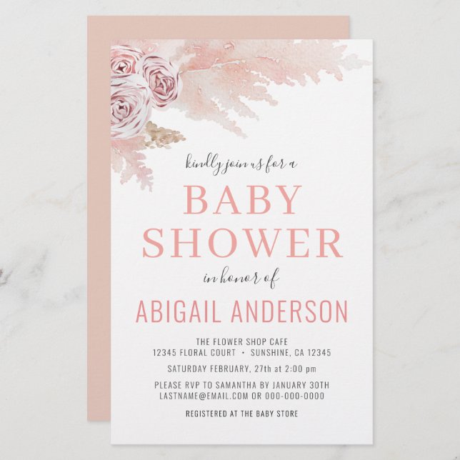 Budget Boho Pampas Grass Baby Shower Invitation (Front/Back)