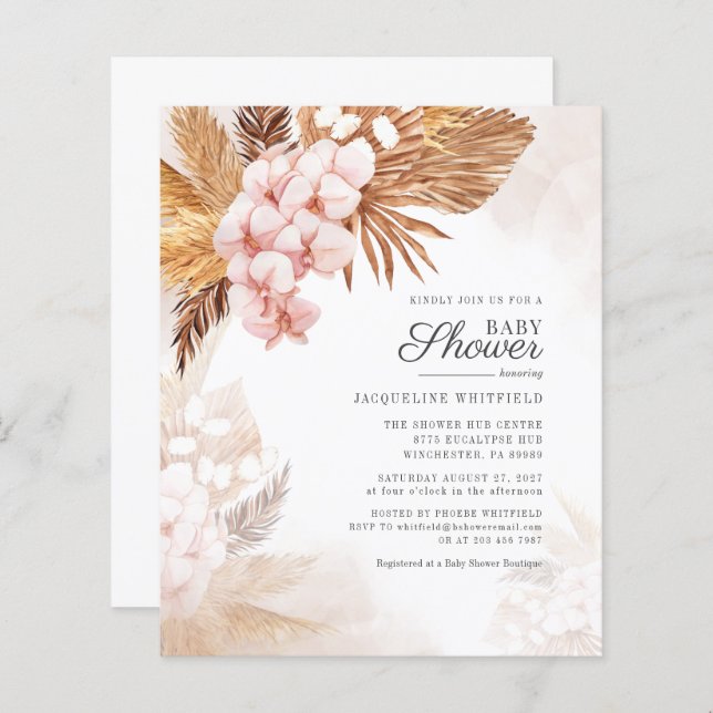 Budget Boho Pampas Grass Baby Shower Invitation (Front/Back)