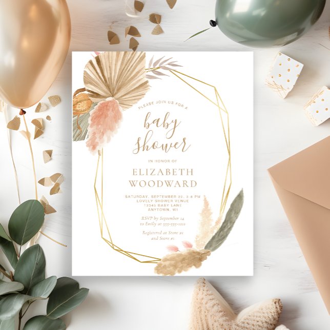 Budget Boho Pampas Grass Baby Shower Invitation (Creator Uploaded)