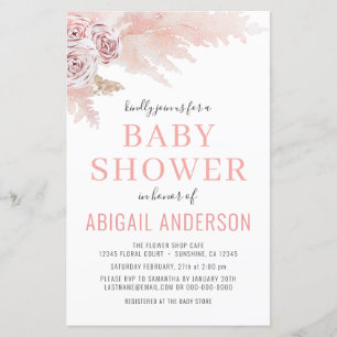 Budget Boho Pampas Grass Baby Shower Invitation