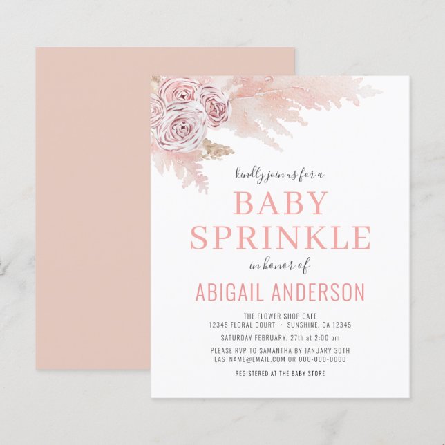 Budget Boho Pampas Grass Baby Sprinkle Invitation (Front/Back)