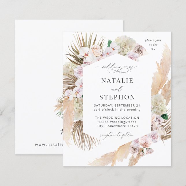 Budget Boho Pampas Grass Beach Floral Wedding  (Front/Back)
