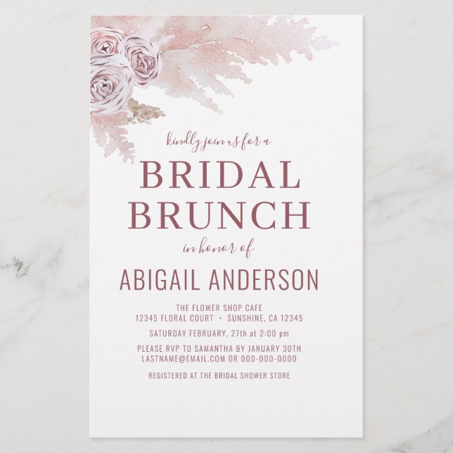 Budget Boho Pampas Grass Bridal Brunch Invitation  Flyer (Front)