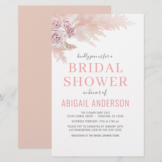 Budget Boho Pampas Grass Bridal Shower Invitation (Front/Back)
