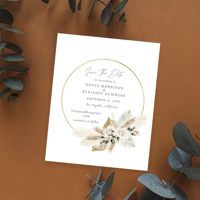 Budget Boho Pampas Grass & Floral Save the Date Flyer (Creator Uploaded)