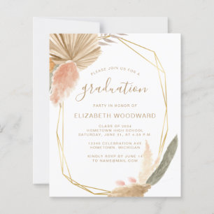 Budget Boho Pampas Grass Graduation Party Invite